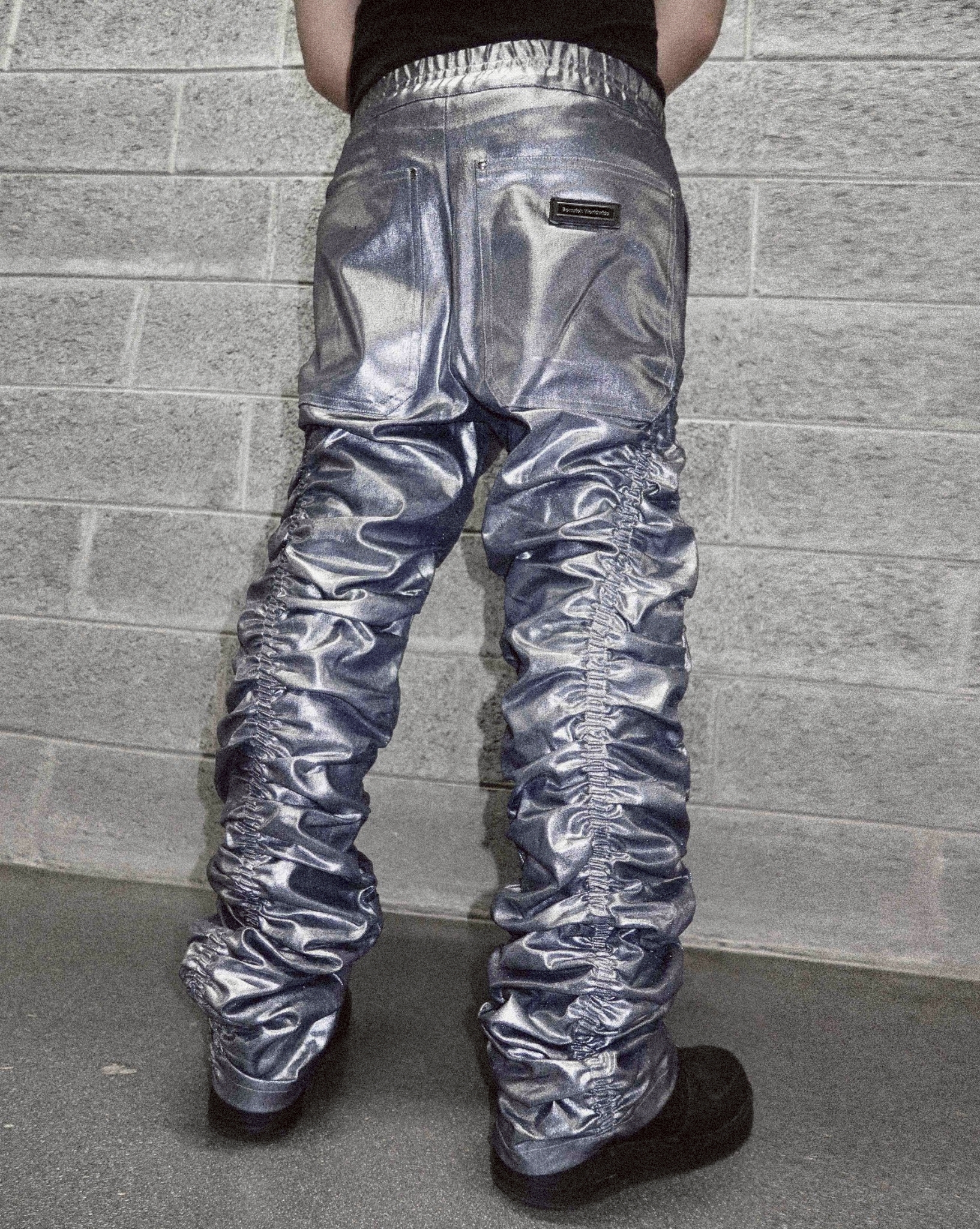 Bornrich 立體褶皺牛仔褲 (銀色)