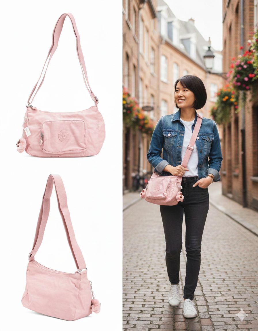 【預購】Q121803 US425 KIPLING 腮紅粉紅色尼龍 Samara 斜背包