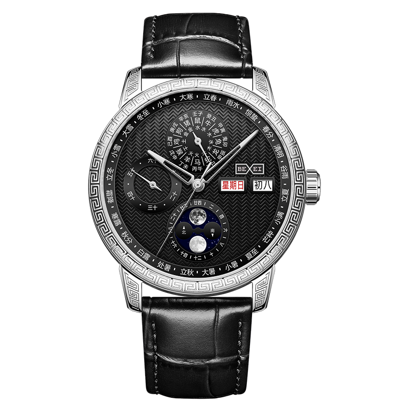 (預購)【BEXEI 貝克斯】9205 華夏生肖系列 24節氣 天干五行 動力儲存 三眼 全自動機械錶 手錶