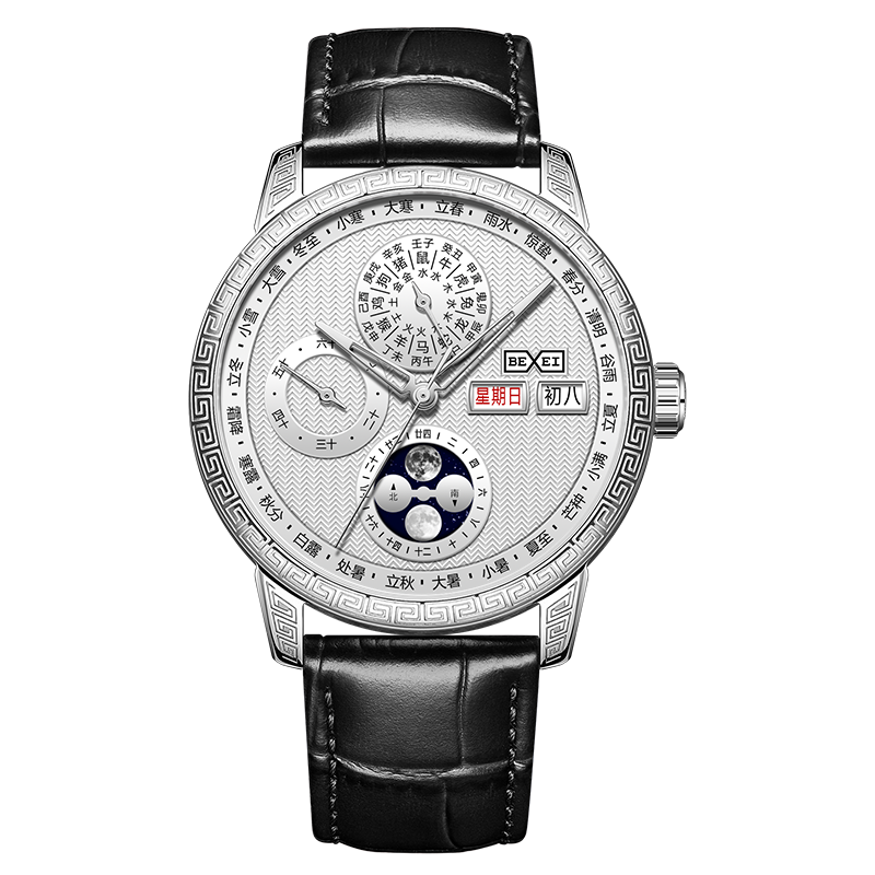 (預購)【BEXEI 貝克斯】9205 華夏生肖系列 24節氣 天干五行 動力儲存 三眼 全自動機械錶 手錶