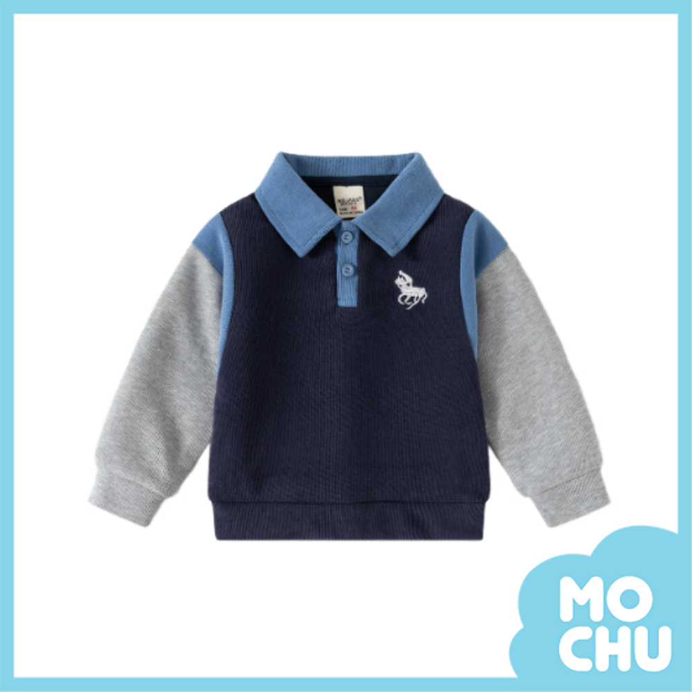 賽馬刺繡拼接袖polo上衣(二色)