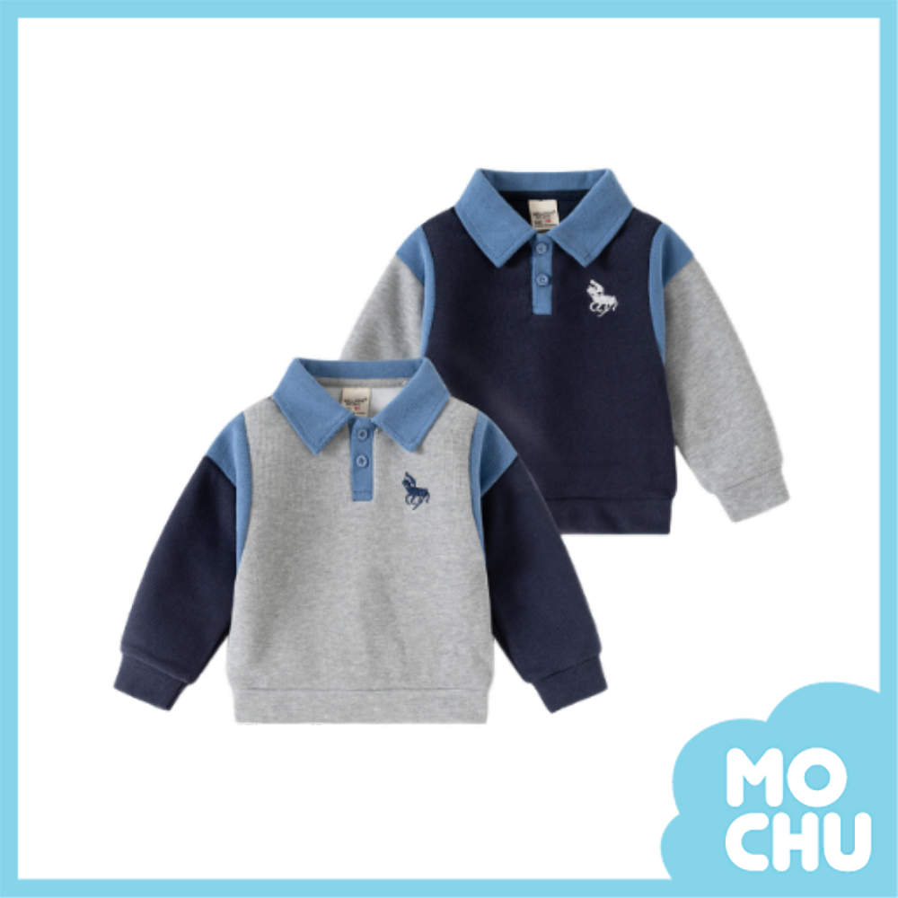 賽馬刺繡拼接袖polo上衣(二色)