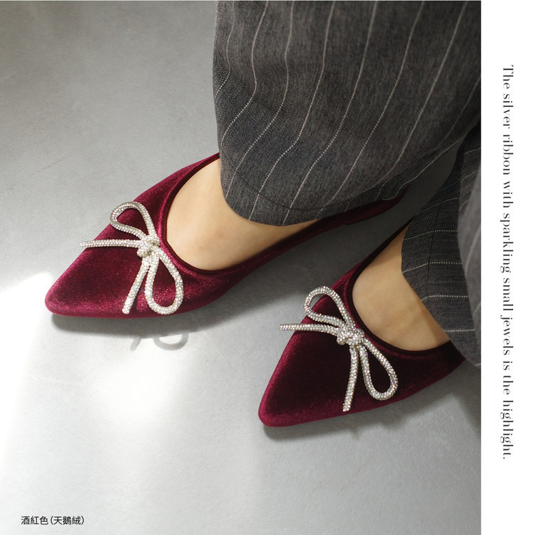 內斂光澤 水鑽蝴蝶結尖頭芭蕾高跟鞋【CX3066】