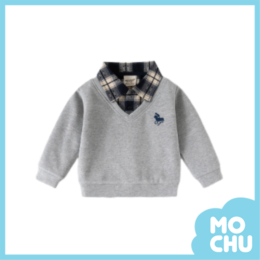 格紋襯衫領假兩件長袖上衣(二色)