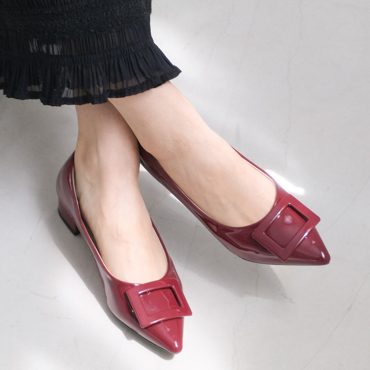 鮮豔水滴 防水尖頭低跟扣飾鞋【CX3067】