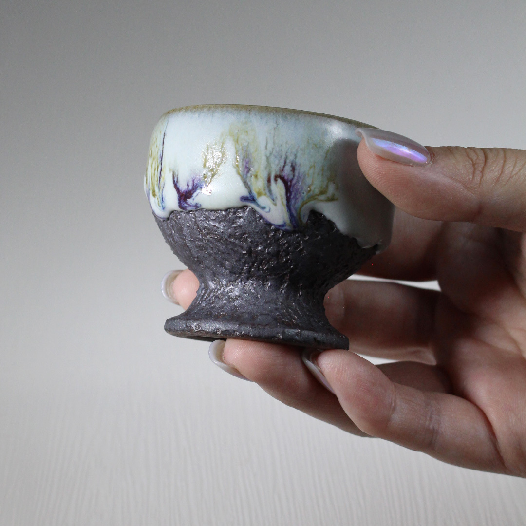 汝青飄釉銀礦高足杯