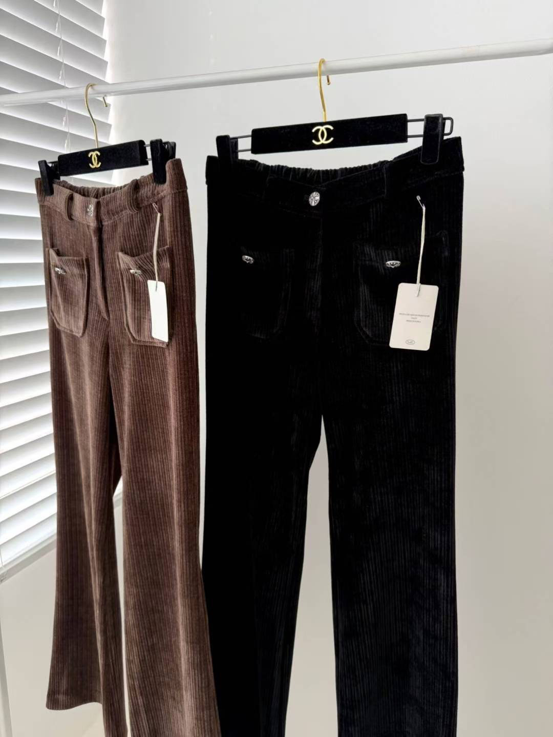 後腰鬆緊金釦雙口袋燈芯絨長褲-F / 2色