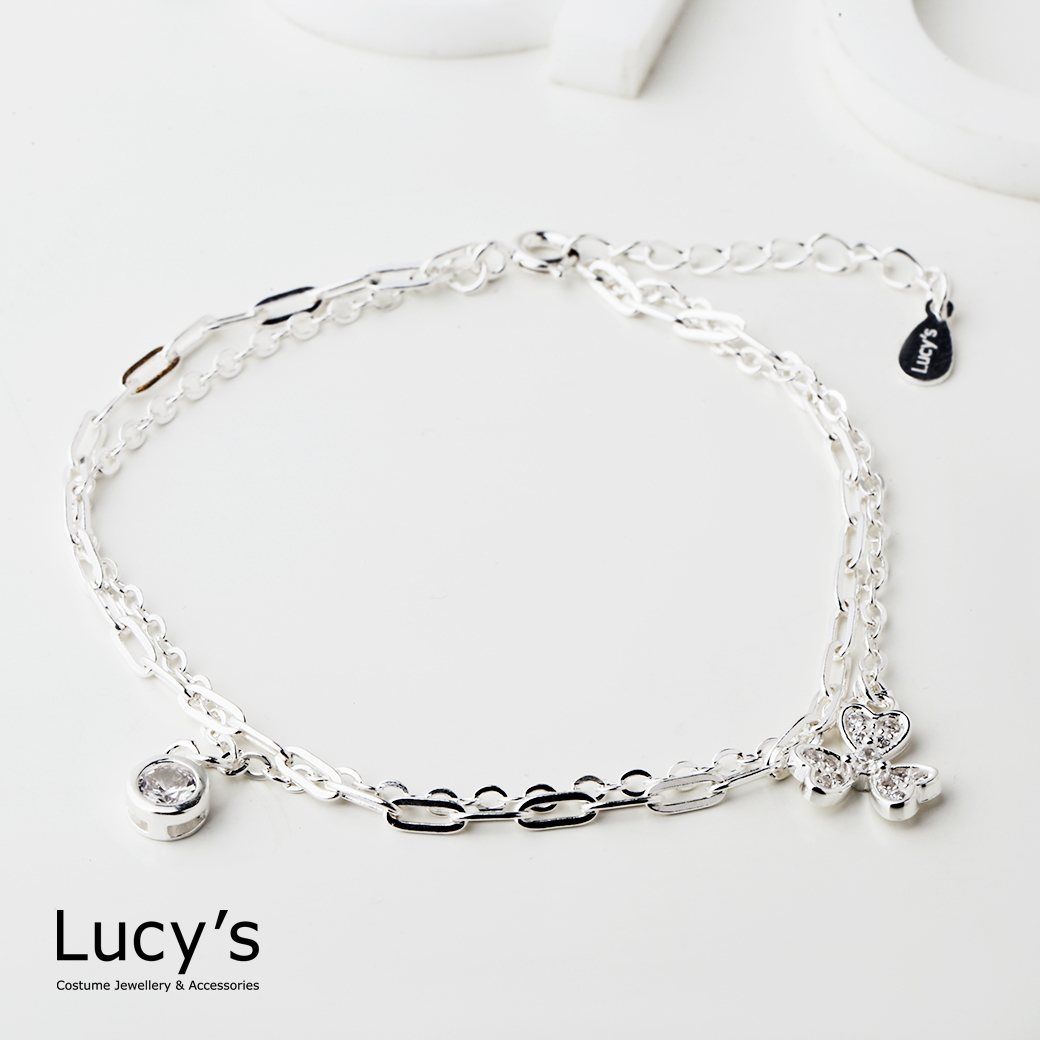 925純銀 晶鑽幸運草 雙層手鍊 (123024)