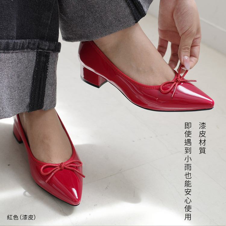 甜美清新 尖頭蝴蝶結粗跟鞋【CX2222】