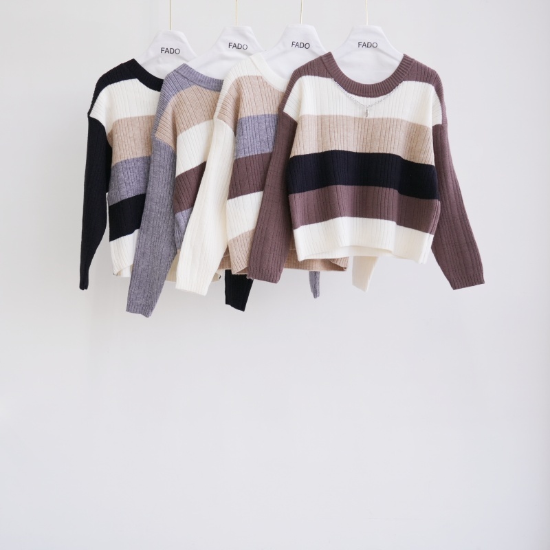 法朵Fado Shop｜附項鍊撞色條紋針織衫 011A459 四色