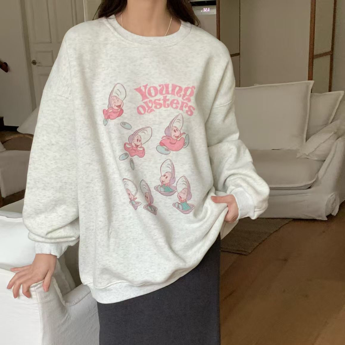 可愛配色牡蠣寶寶圓領衛衣大學TEE / 2色