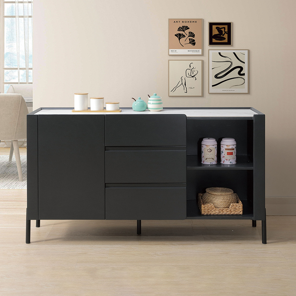 安迪斯4.3尺岩板黑色收納餐櫃/碗盤櫃/置物矮櫃/電器櫃/玄關櫃