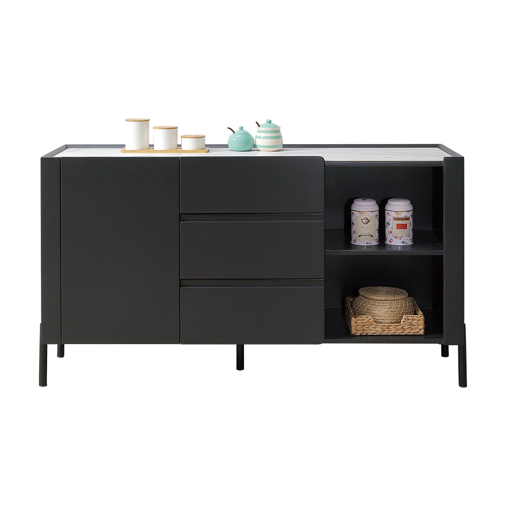 安迪斯4.3尺岩板黑色收納餐櫃/碗盤櫃/置物矮櫃/電器櫃/玄關櫃