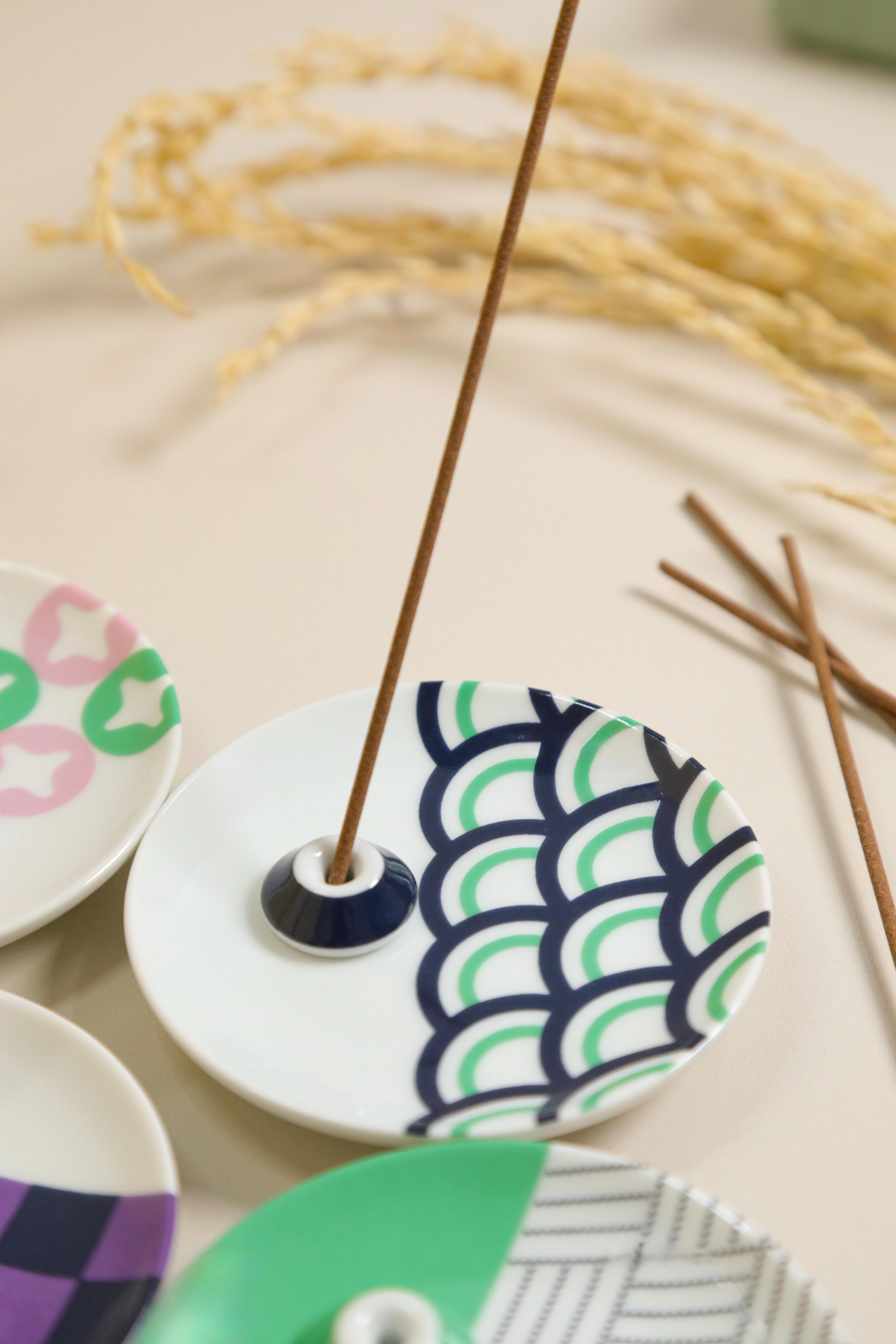 香彩堂 - incense stand set - Japanese wave pattern (1219)