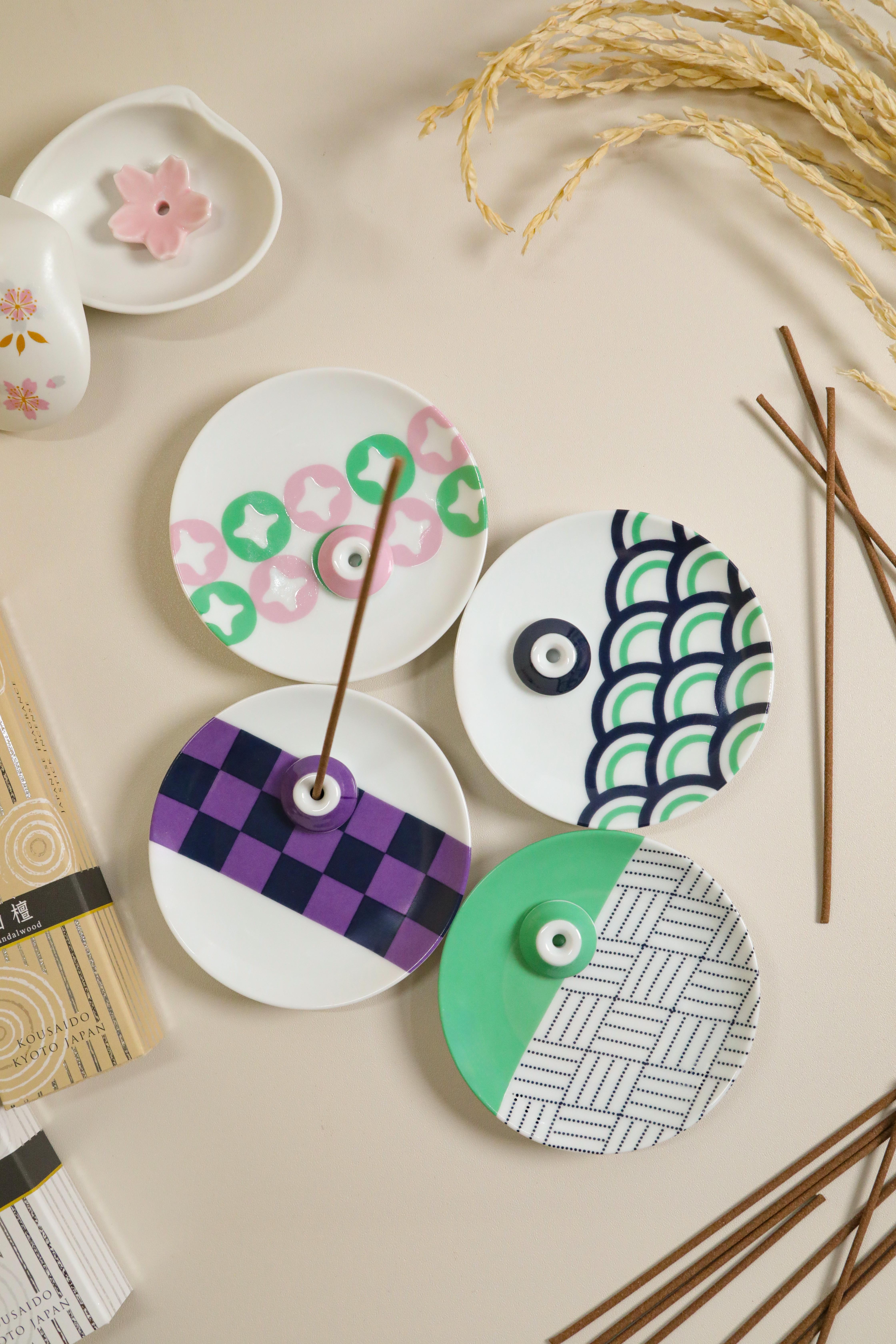 香彩堂 - incense stand set - Japanese wave pattern (1219)