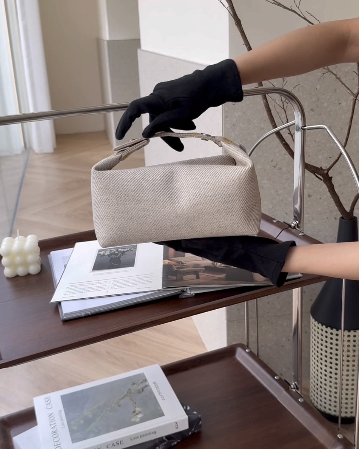 HERMES｜格紋帆布小號飯盒包 米色