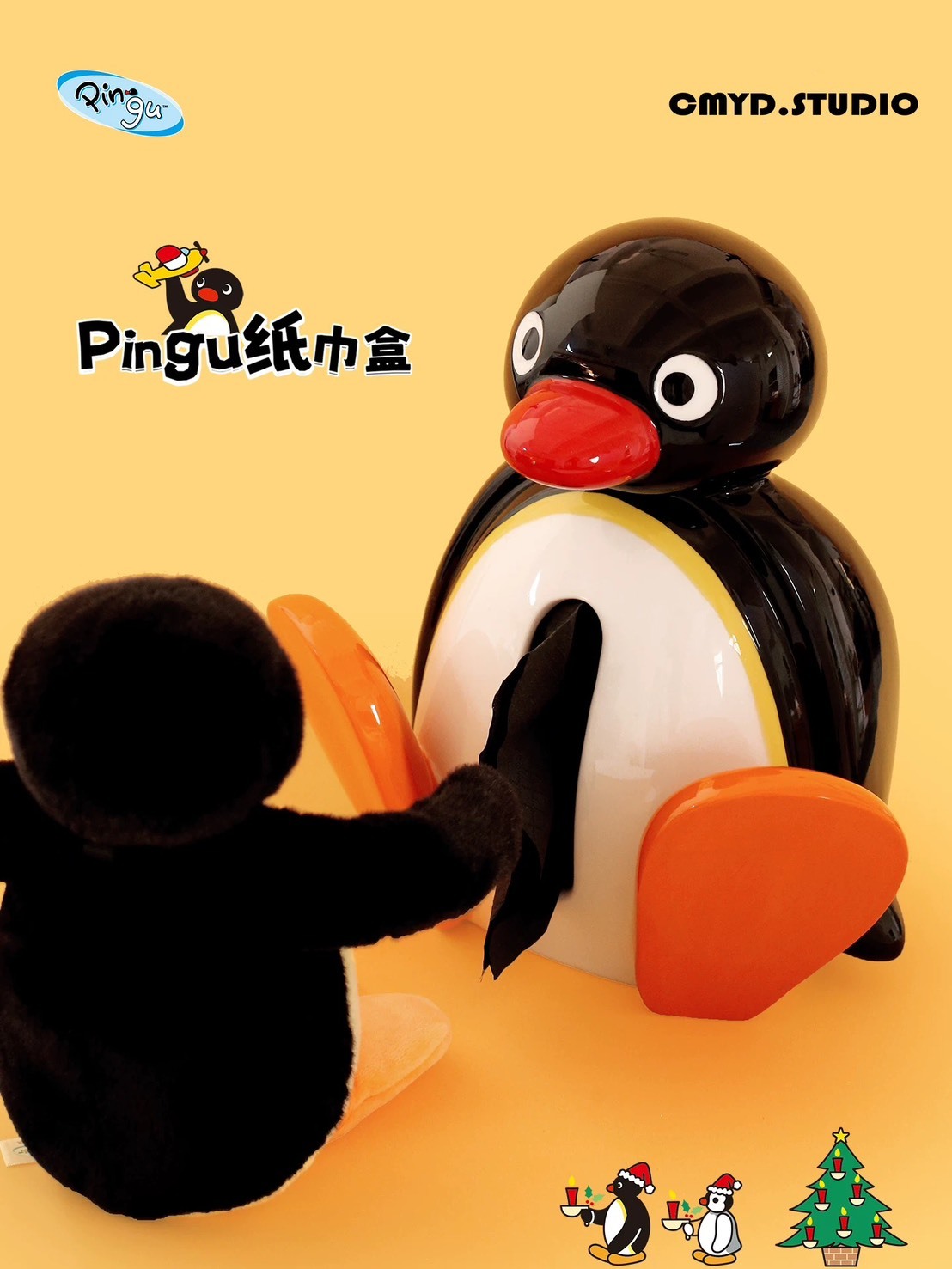 pingu 企鵝家族 陶瓷面紙盒 公仔