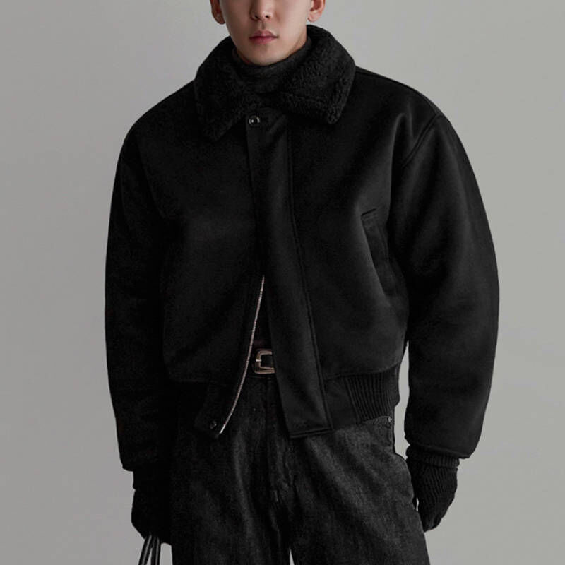 冬天只要這件就夠了，韓系羊羔毛翻領短版加厚棉外套