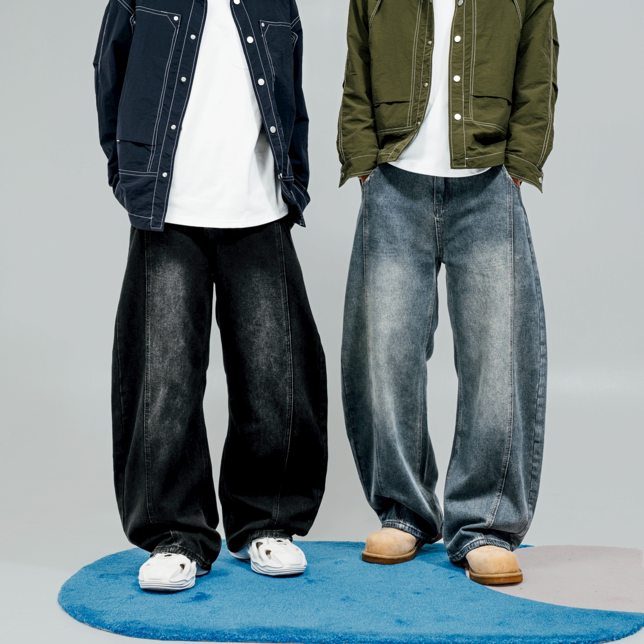 <台灣現貨>微彎刀立體剪裁牛仔落地褲 V0004