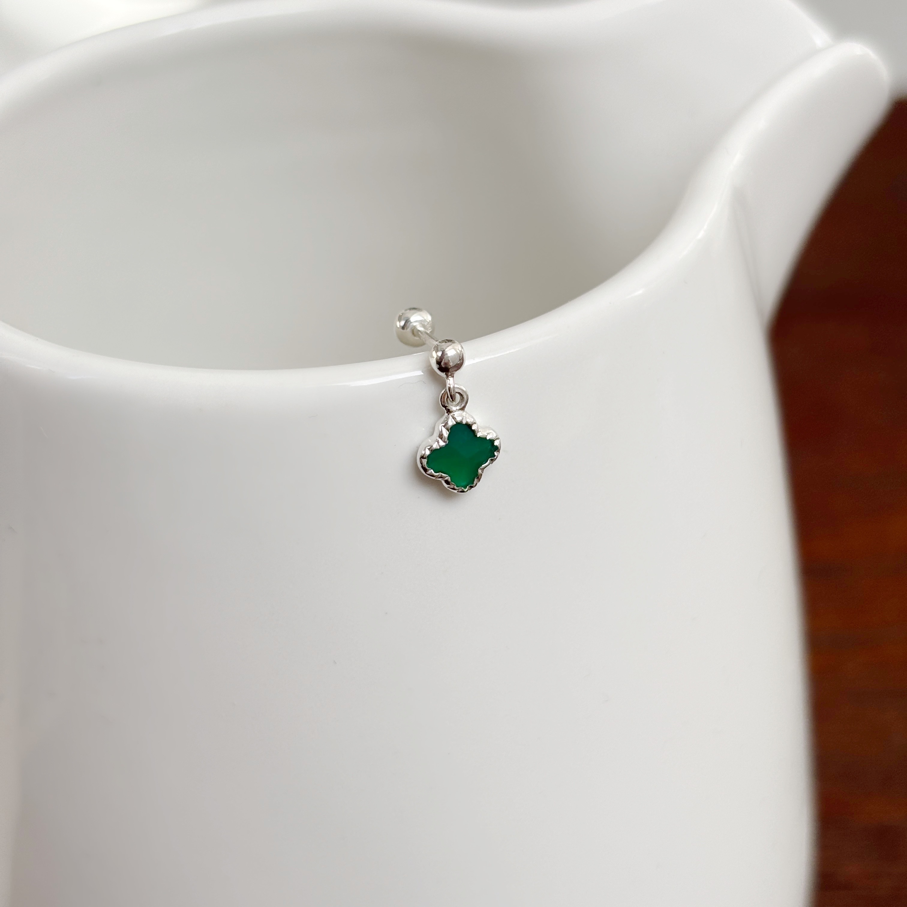 晃晃蛋糕四葉草綠瑪瑙轉珠耳環