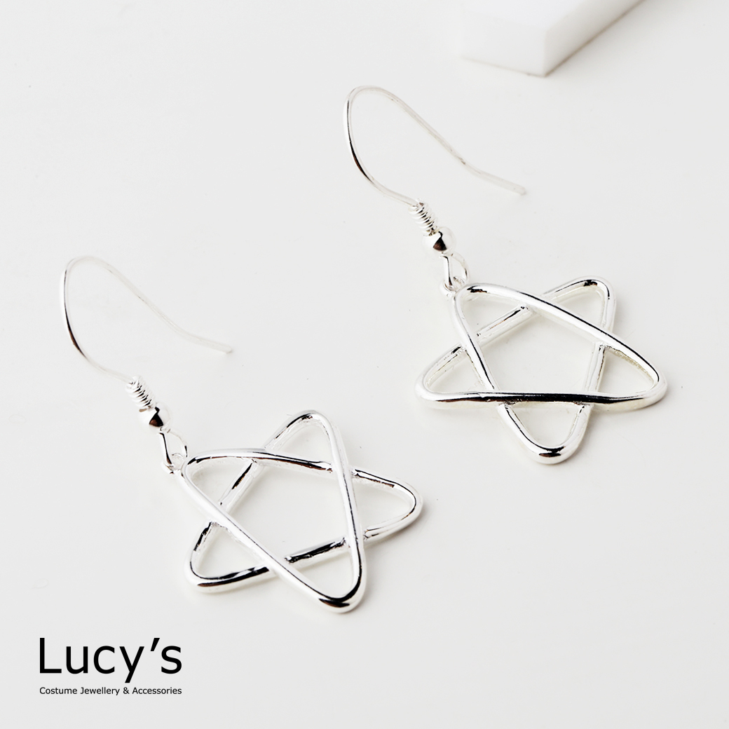 925純銀 手繪星 耳勾耳環 (123161)