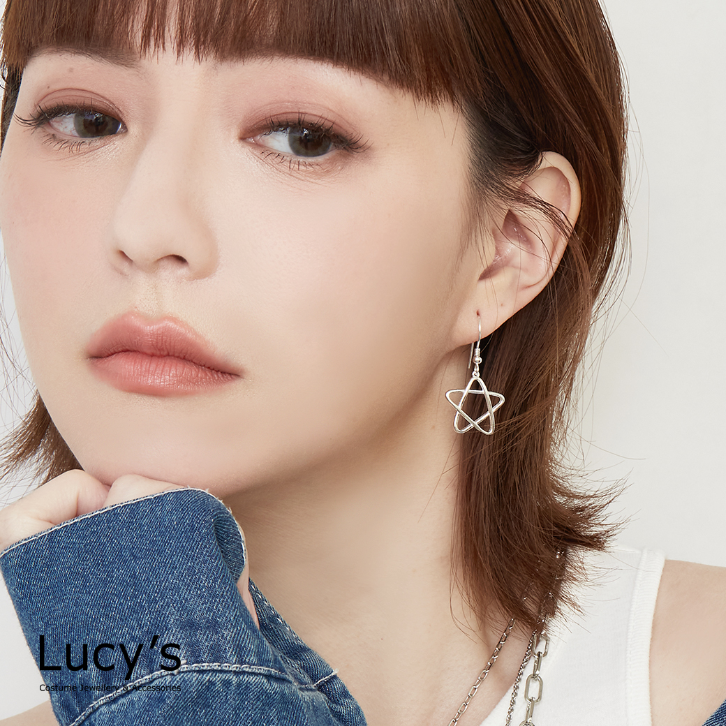 925純銀 手繪星 耳勾耳環 (123161)