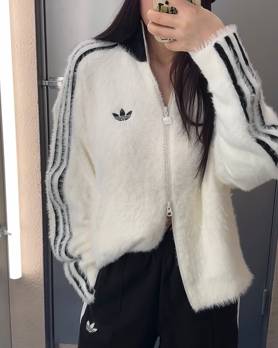 ADIDAS ORIGINALS  絨毛 保暖 三葉草 雙拉鍊外套 黑色 KR5145 奶油白 KR5152