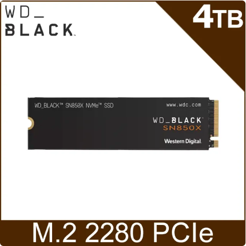 WD 黑標 SN850X 4TB M.2 PCIe 4.0 NVMe SSD 7000俱樂部無散熱片版