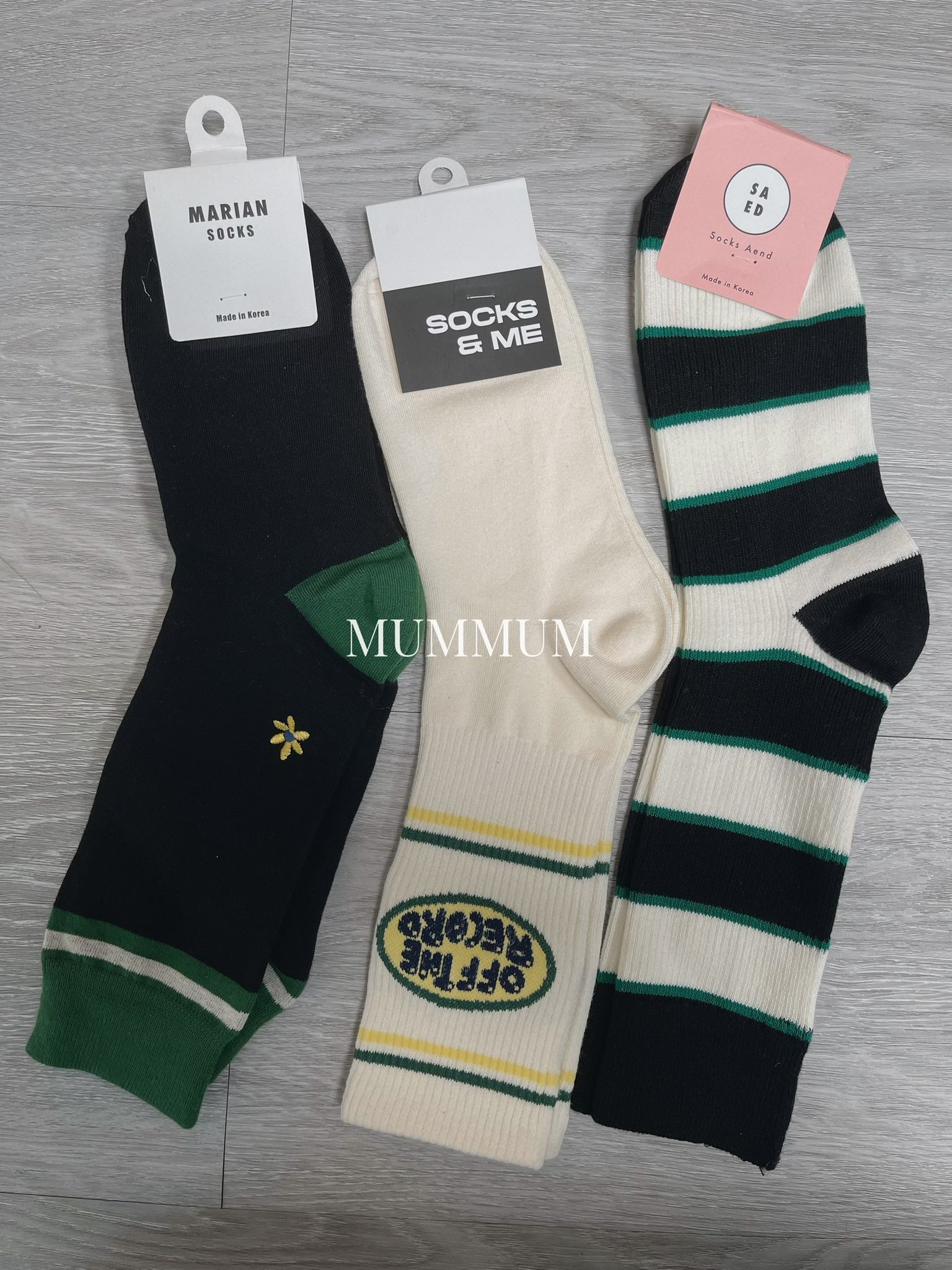 ac984/綠色系帶有間條紋長襪