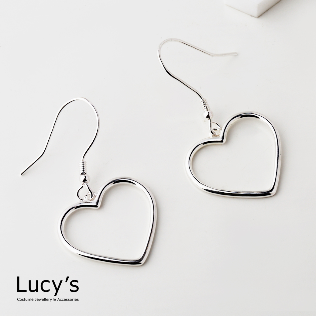 925純銀 鏤空心型 耳勾耳環 (126646)