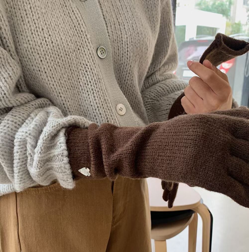 可滑手機愛心小墜飾針織手套 / 3色