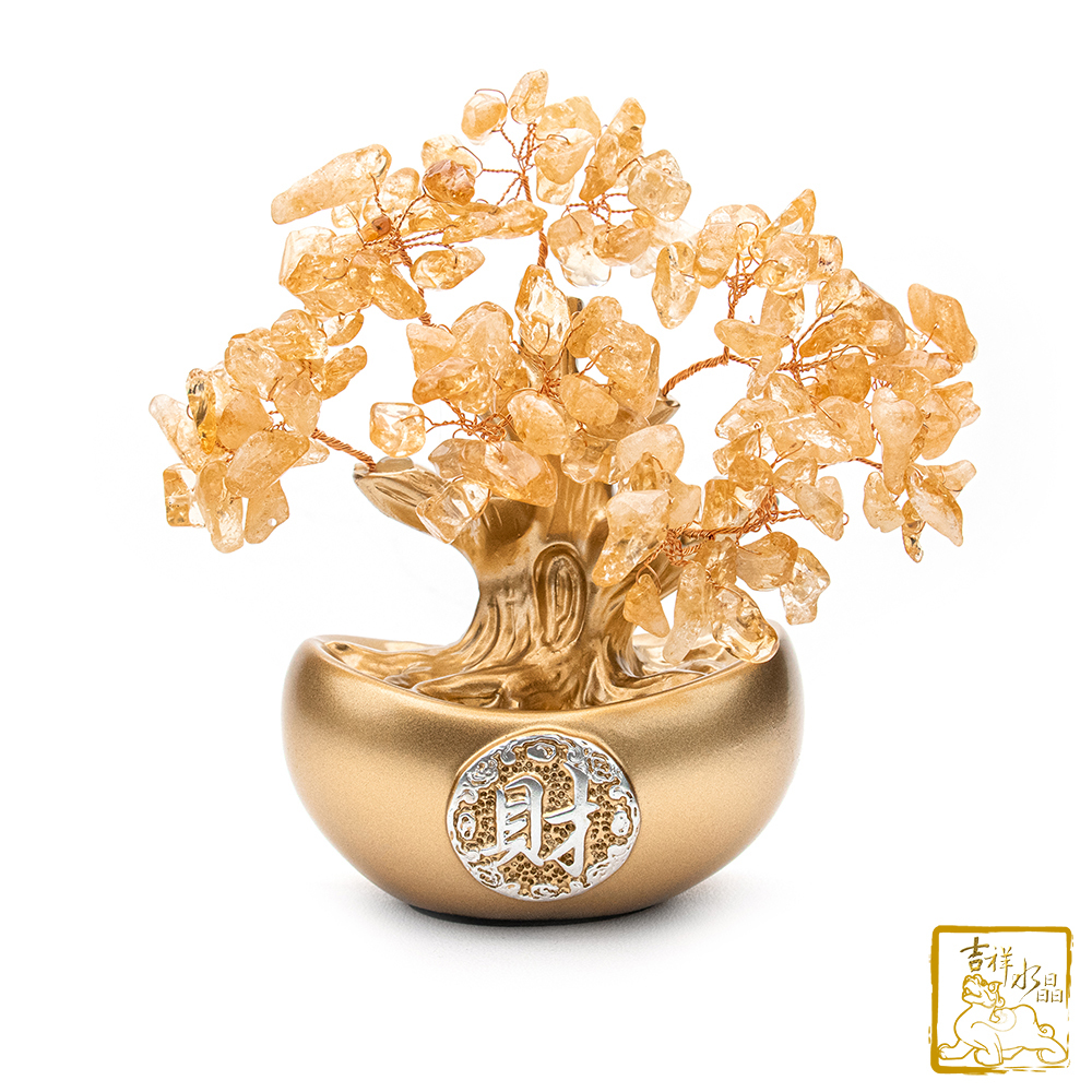 【預購】黃水晶小元寶發財樹 210g 招財進寶