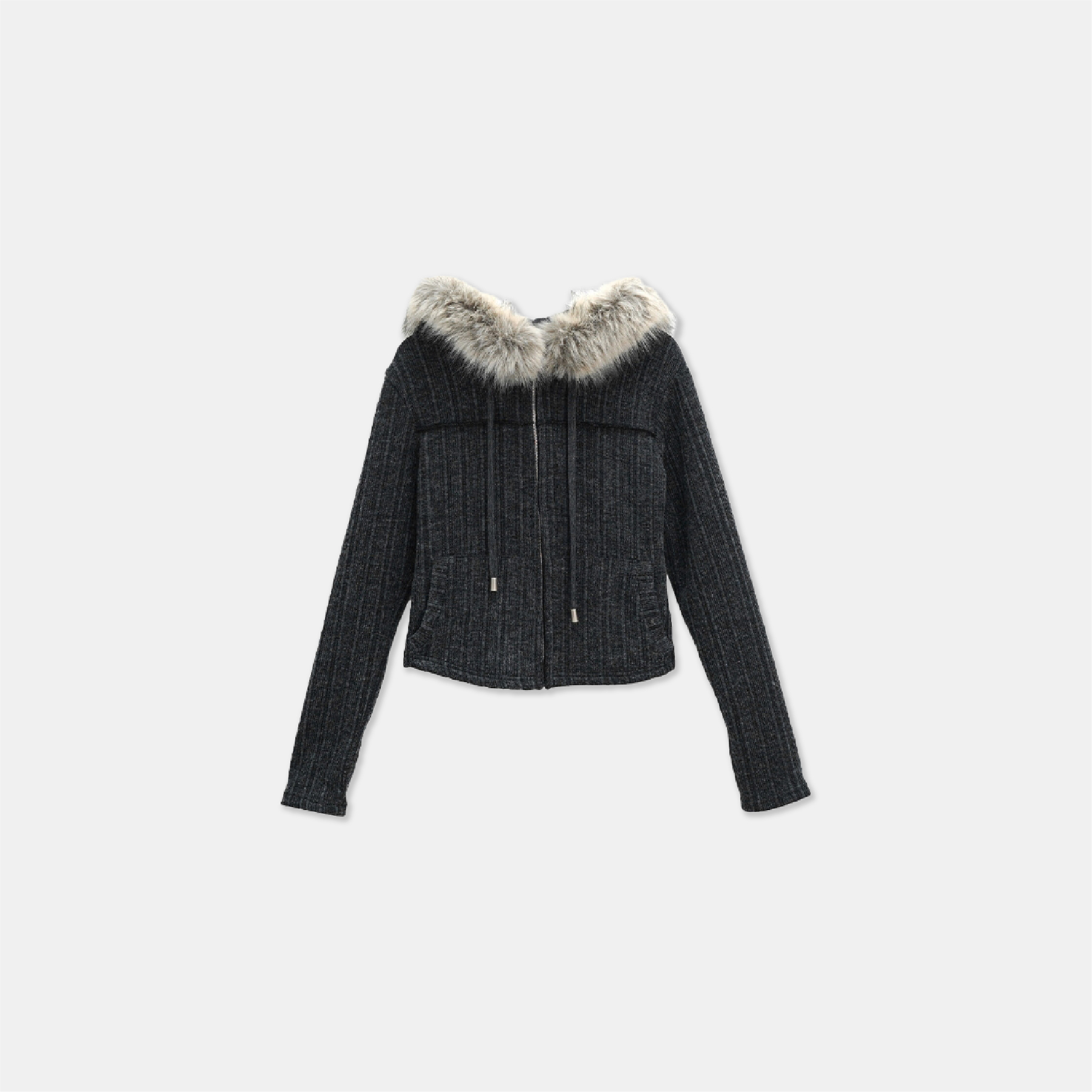 韓國 直紋理 柔軟 絨毛 指套 連帽 外套