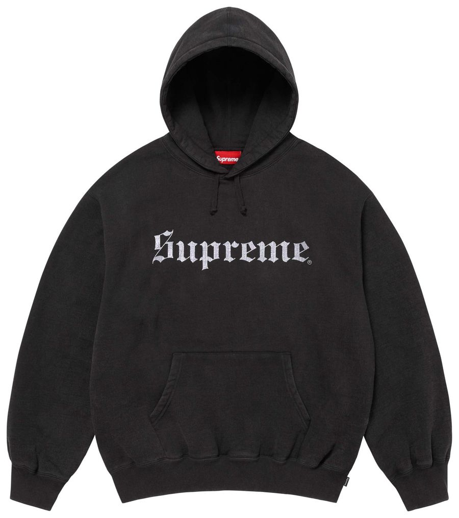 2025AW SUPREME WASHED OLD ENGLISH HOODED SWEATSHIRT 刺繡 LOGO 連帽 帽T 現貨 FW25SW81