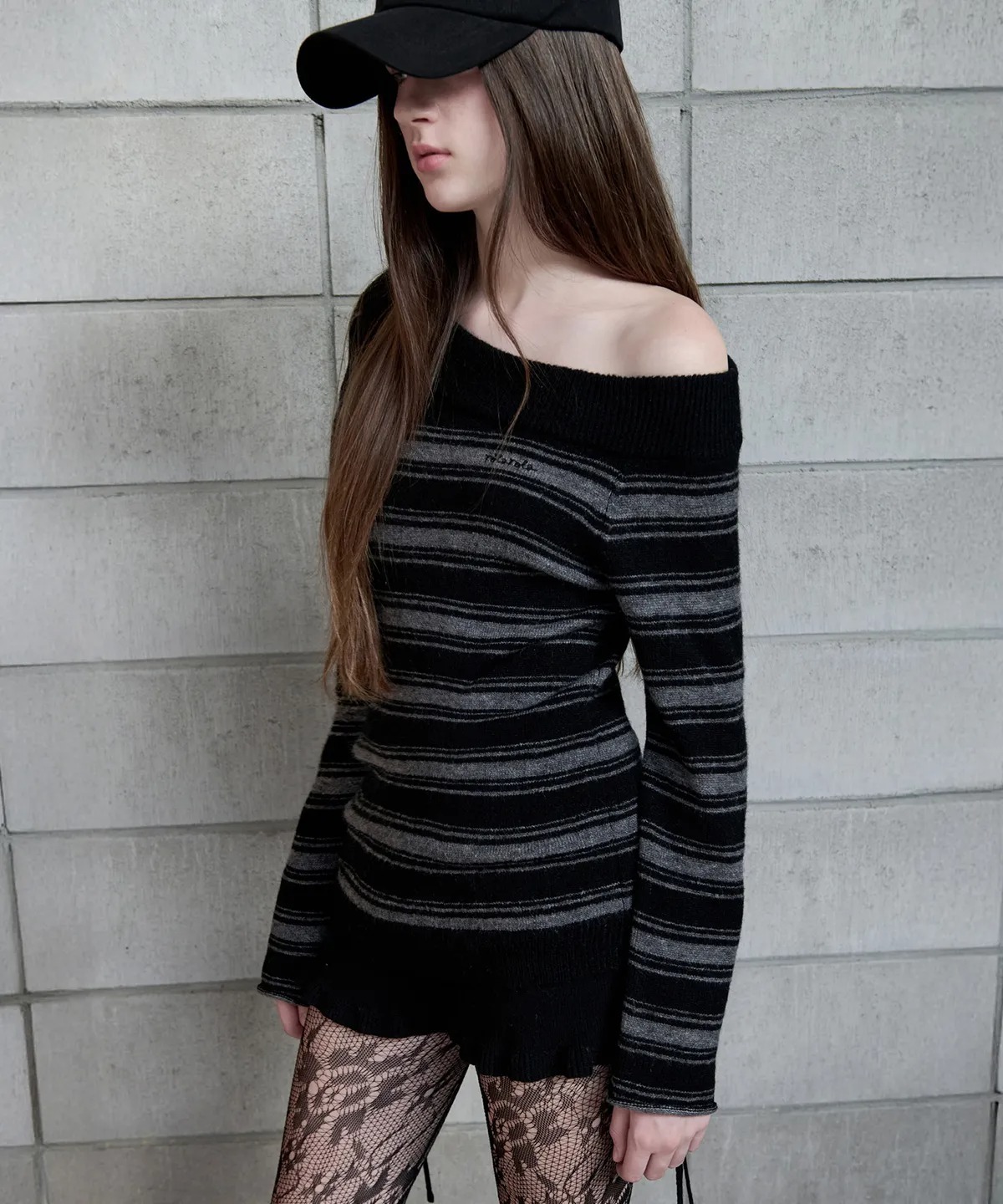 ROLAROLA UNBALANCED OFF SHOULDER STRIPE KNIT