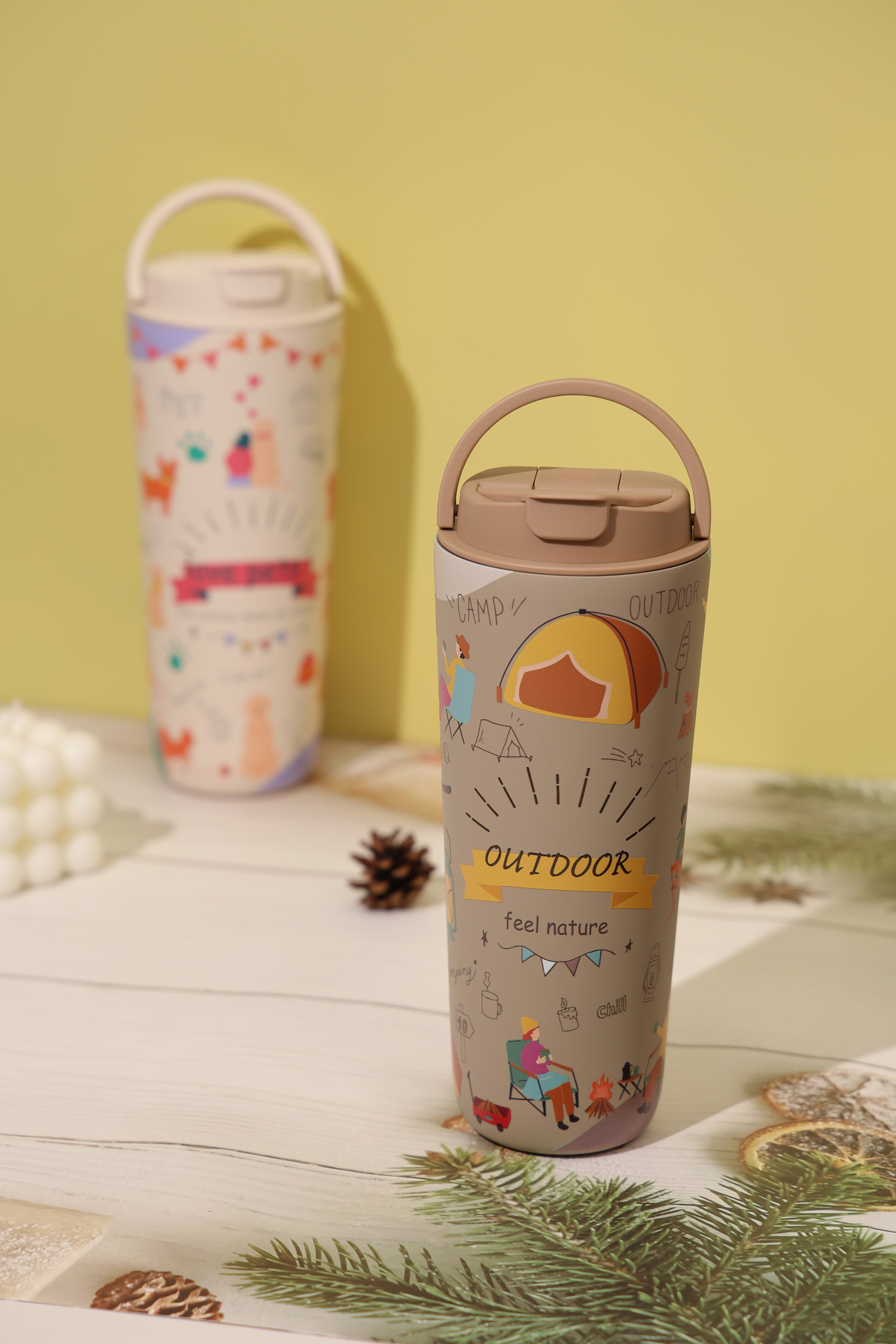 純鈦跳跳杯｜跳跳愛畫畫系列｜去露營躺平Ｘ奶茶卡蓋