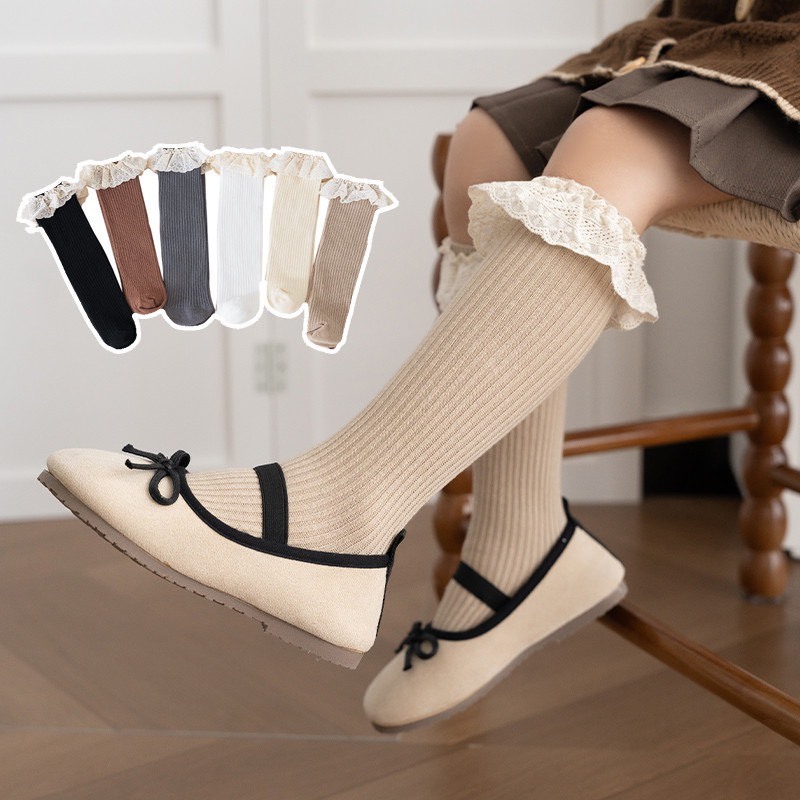 蕾絲公主花邊中筒襪