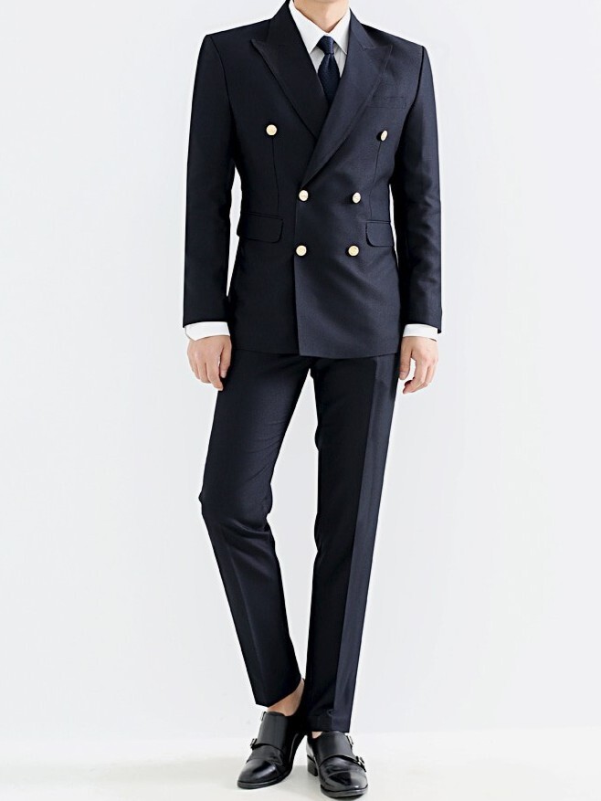 金色鈕扣華夫格西裝外套 西裝褲 成套西裝