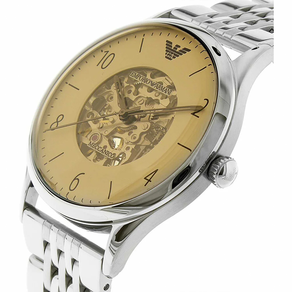 【Armani 亞曼尼】AR1922 雙面鏤空錶盤 自動上鍊 不銹鋼 機械錶