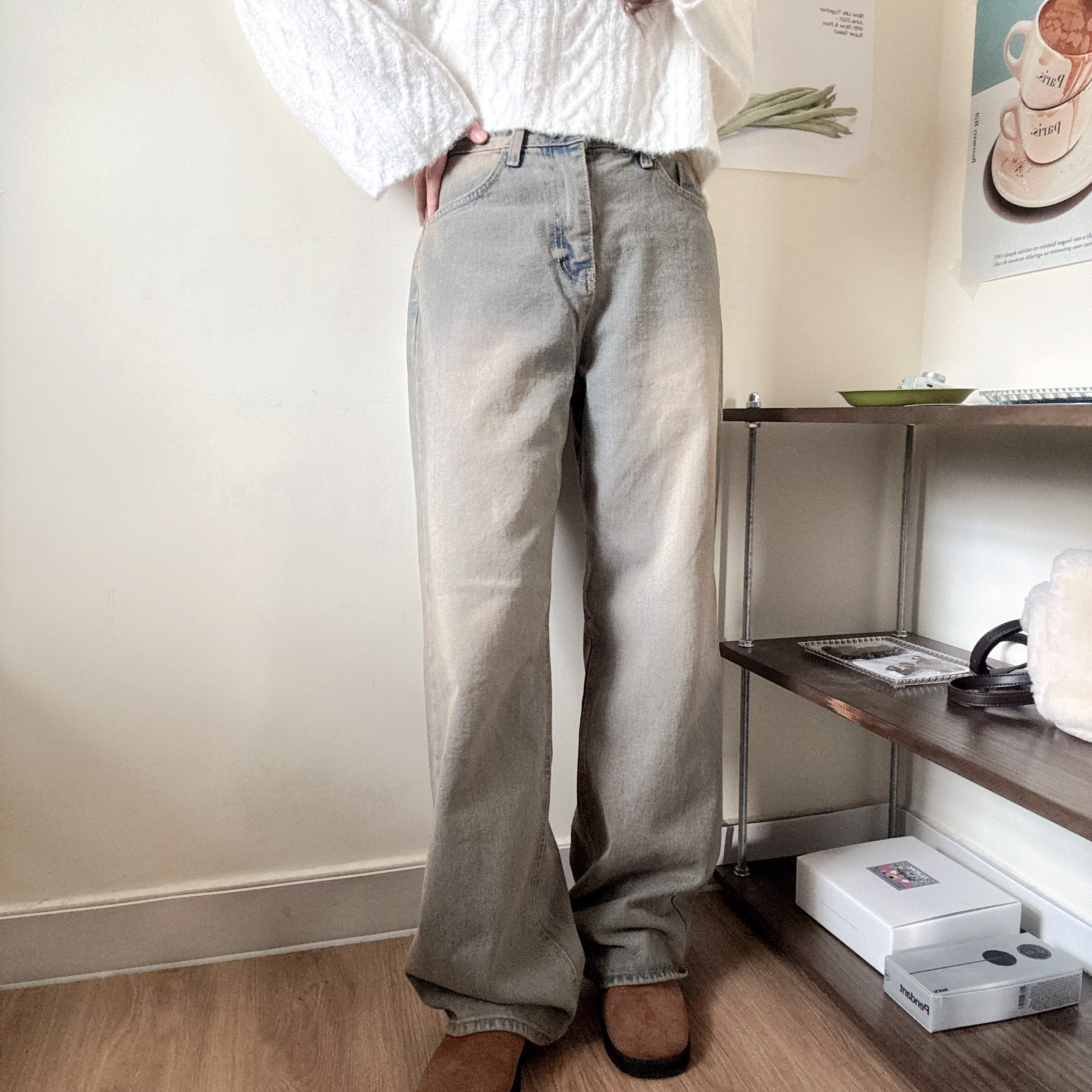 黃泥色水洗牛仔褲