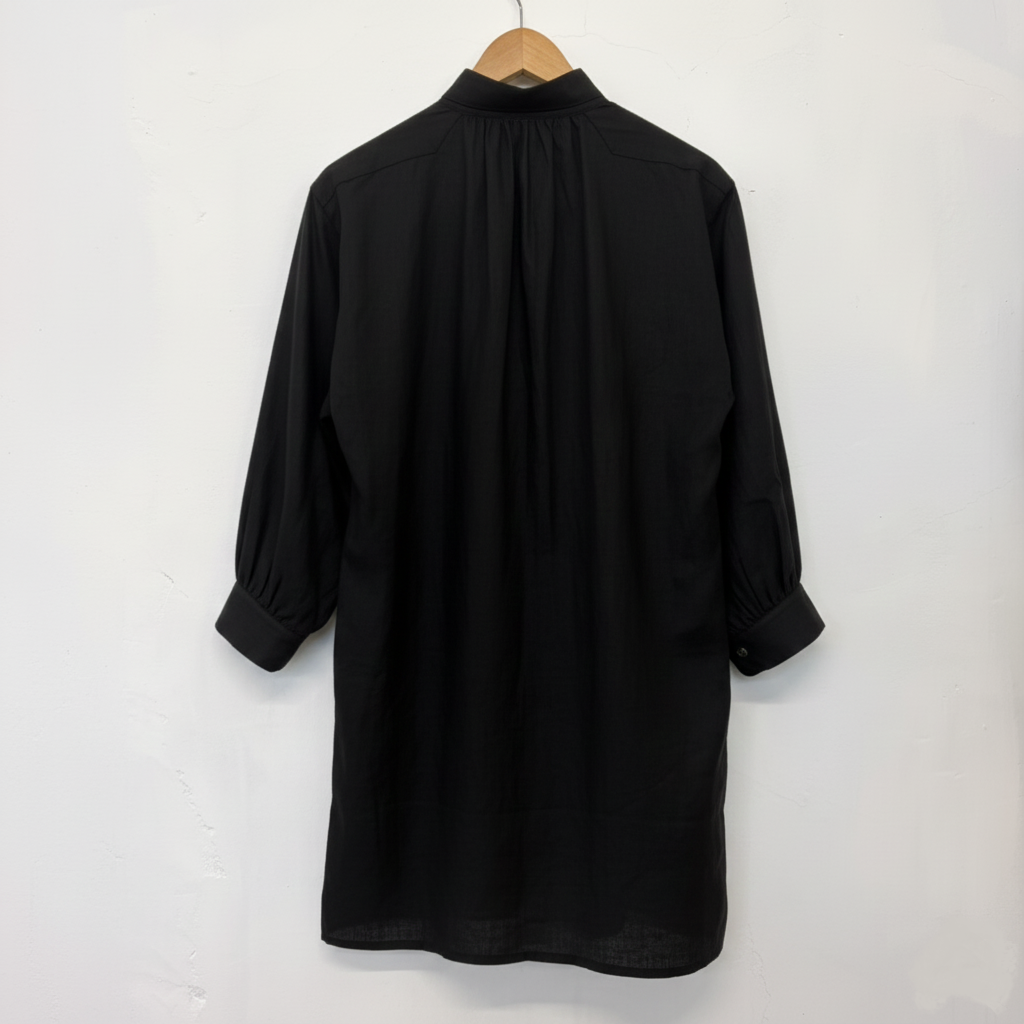 【預購】麻 法式工作服長袖洋裝 黑