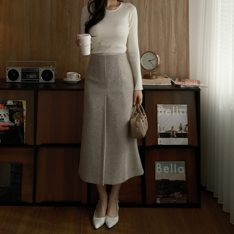 🚀當日出貨  Cathy羊毛溫柔絨面毛呢長裙 ( 2 colors)