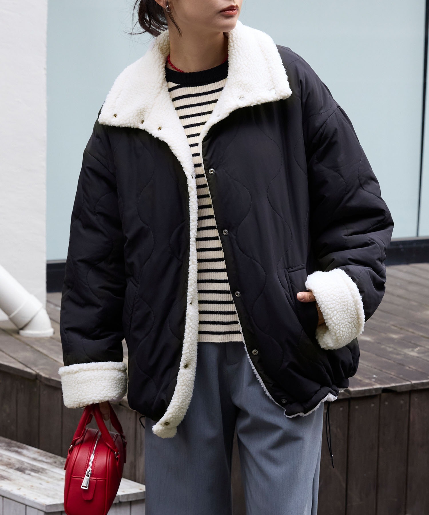 本週限時接單!! 超便宜! 日本🇯🇵連線 MONO-MART 葫蘆紋雙面穿立領外套 羊羔毛 防風外套 抓絨袖口 寬鬆 OVERSIZE 4色(任買兩件711免運)/預購