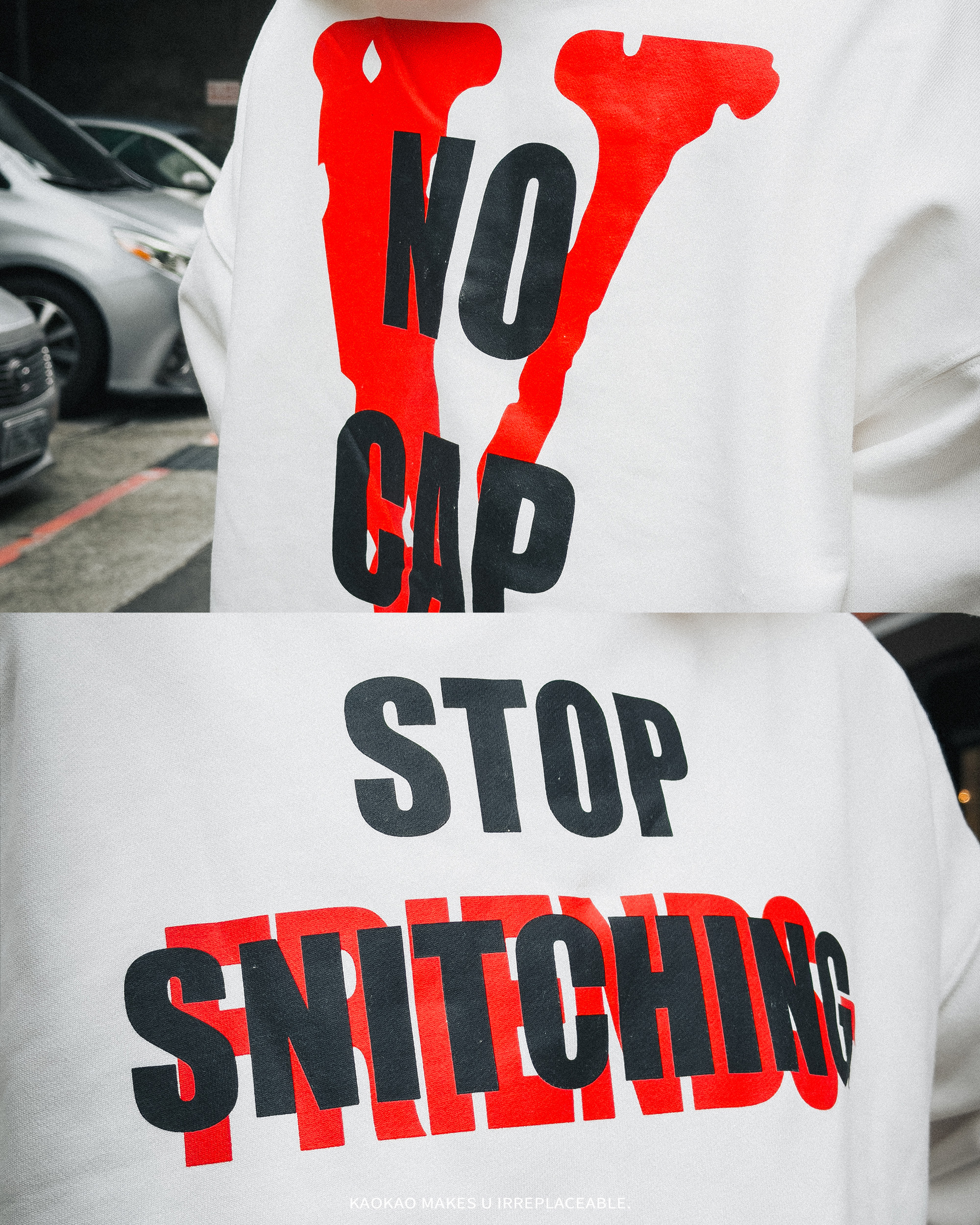 VLONE "Stop snitching NO CAP" 棉帽T