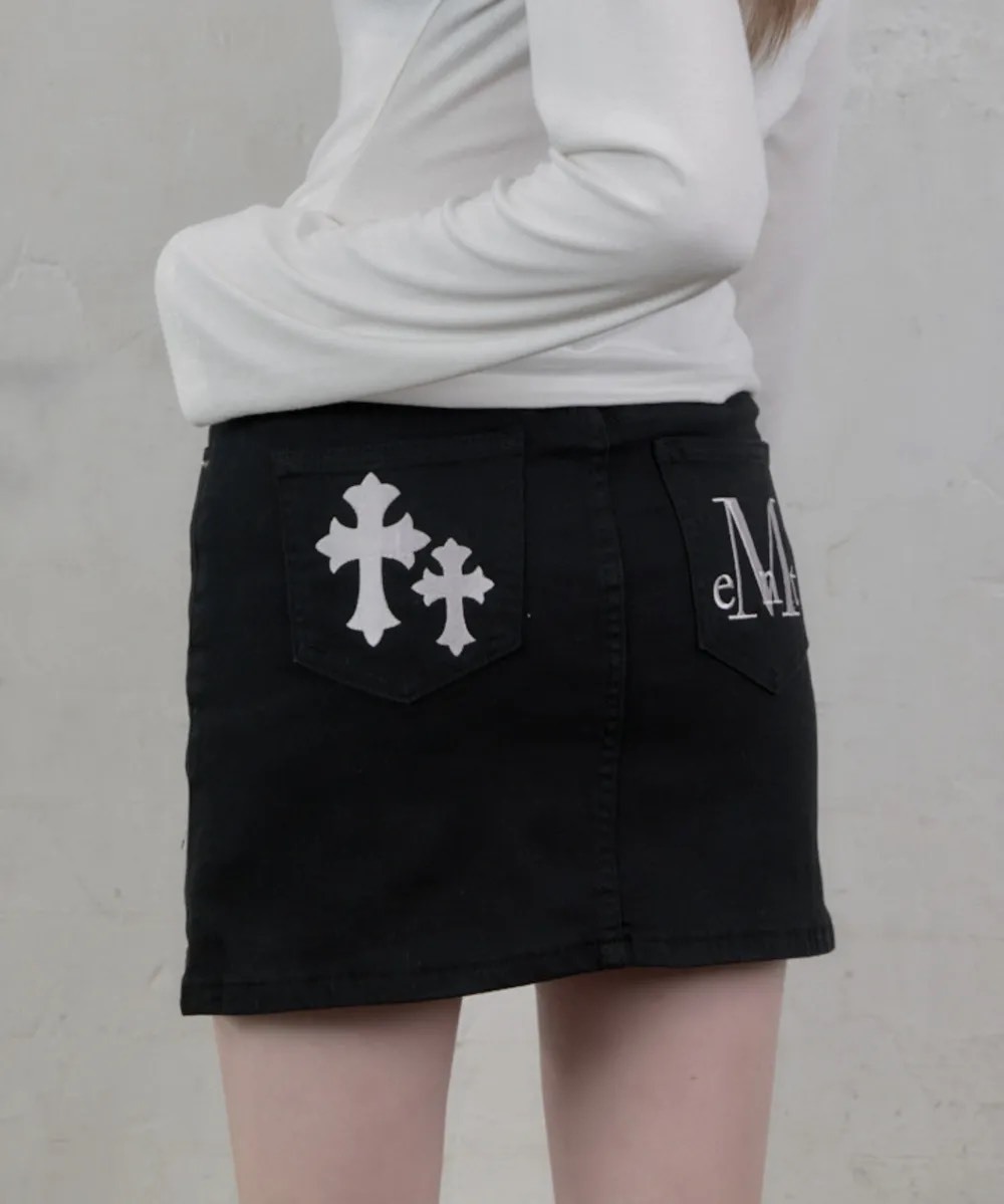 🇰🇷Mucent刺繡十字牛仔裙