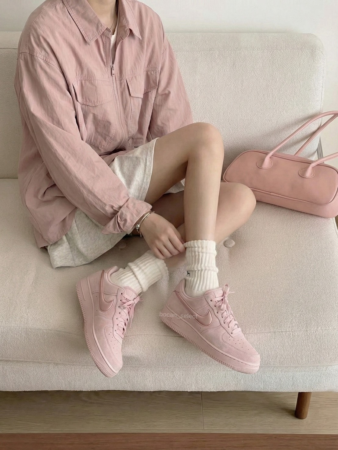 國外限定 NIKE AIR FORCE 絲絨系列 麂皮 立體勾勾 玫瑰粉色