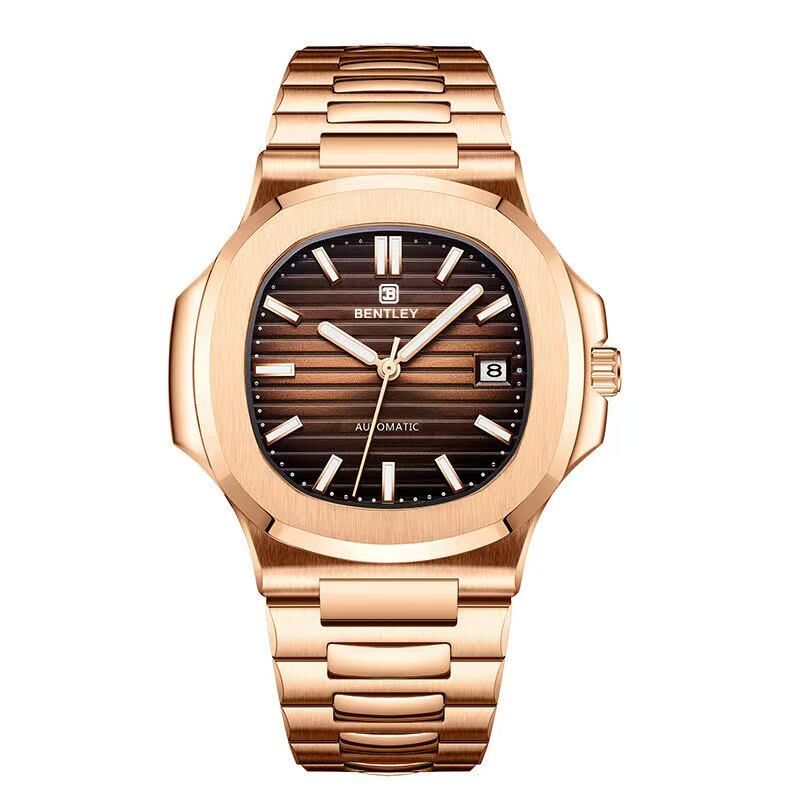 【BENTLEY賓利】THE ADEPT行家系列 BL-33 鏤空 玫瑰金 夜光 鸚鵡螺 不鏽鋼 日期顯示 機械 手錶