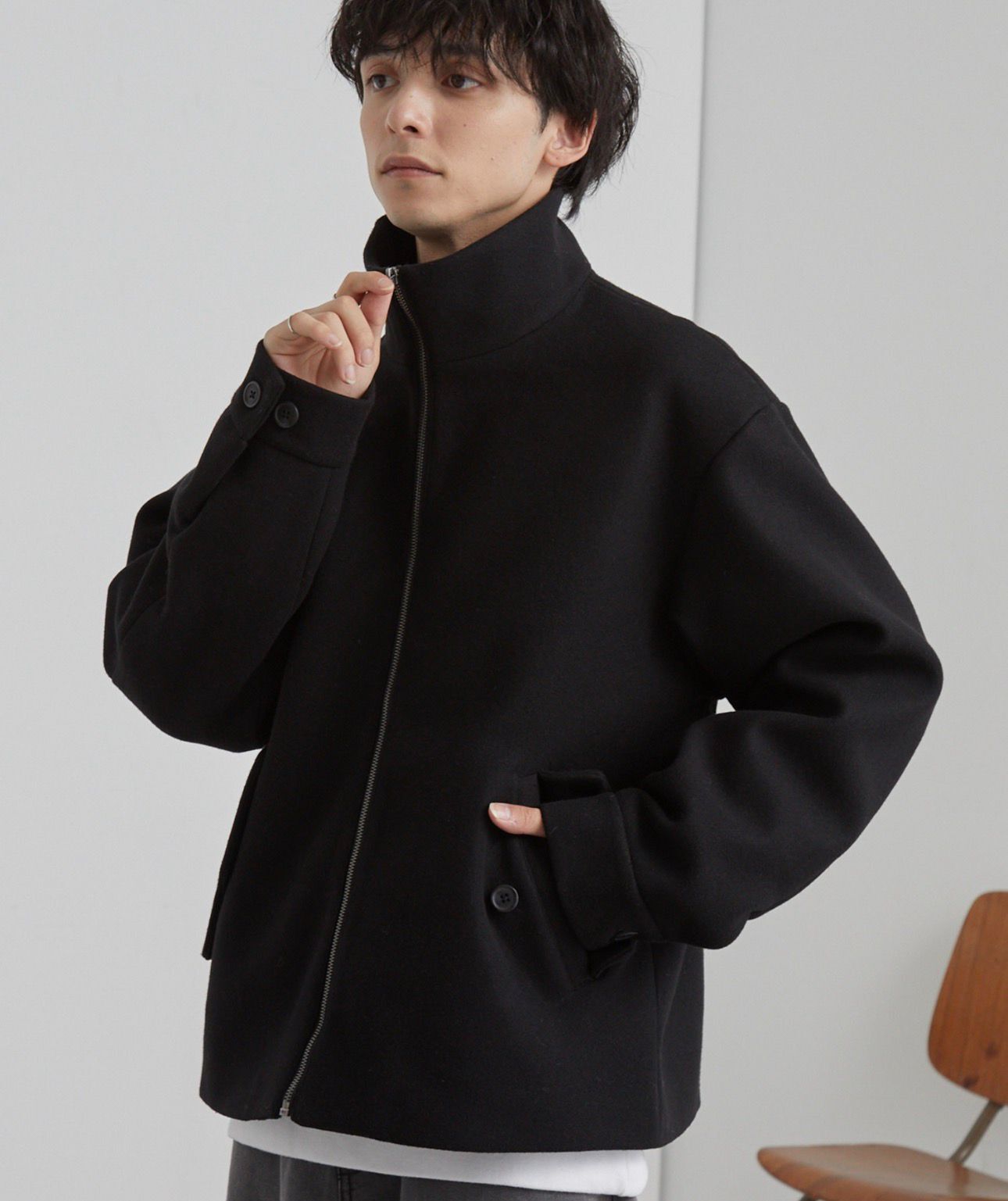 【預購】JN1219101 MONO-MART  仿羊毛立領短拉鍊外套