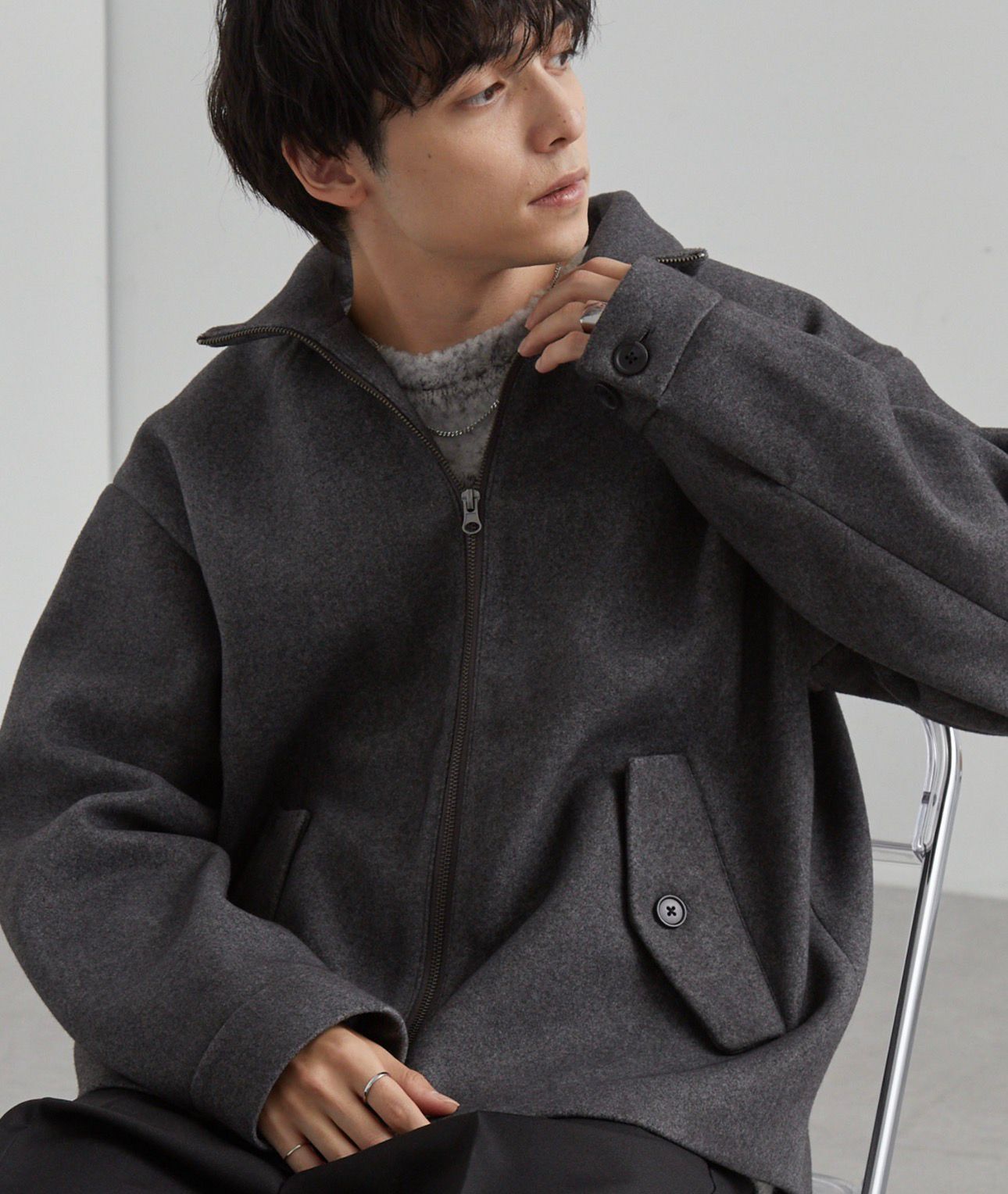 【預購】JN1219101 MONO-MART  仿羊毛立領短拉鍊外套