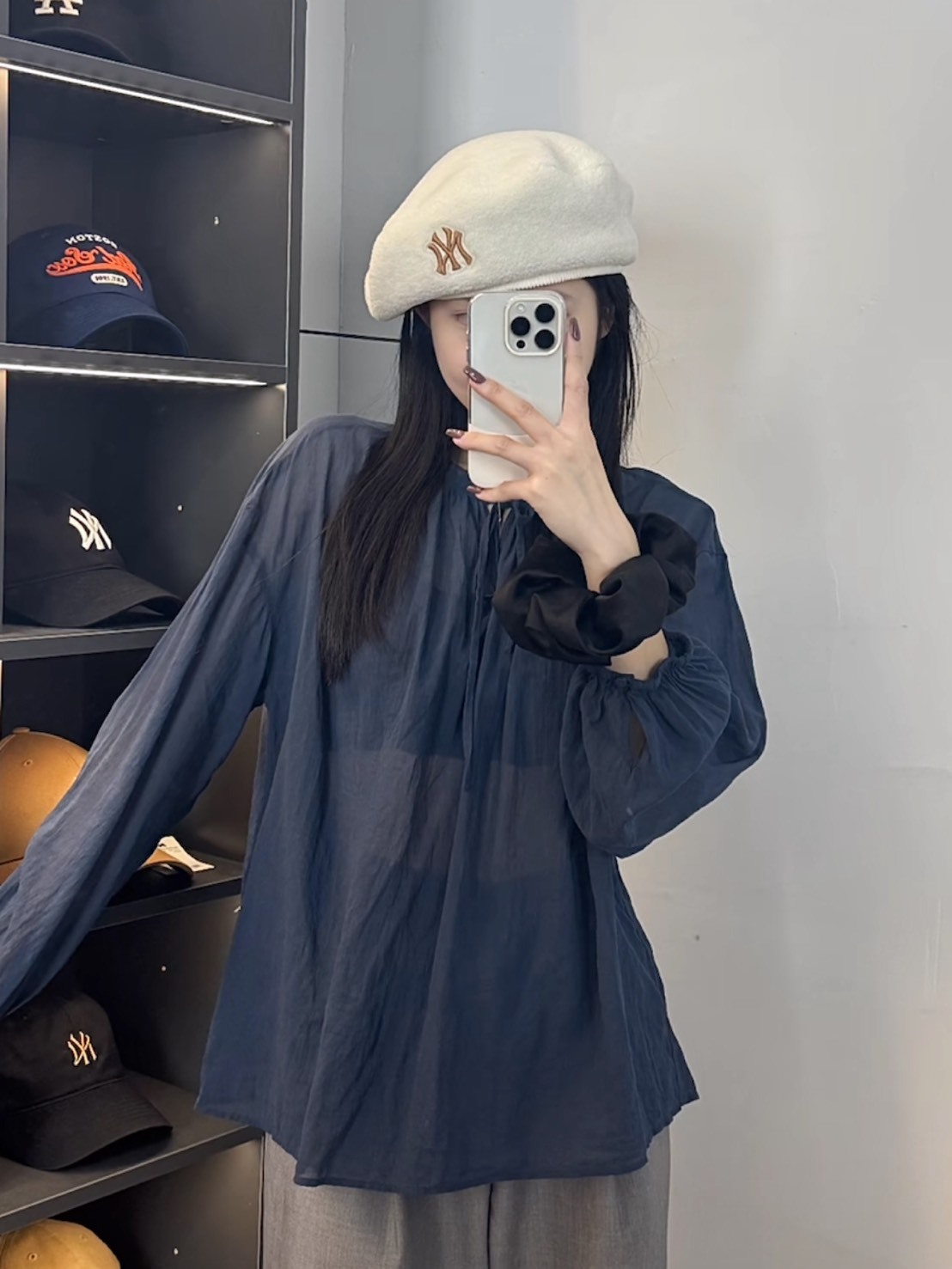 MLB 奶油白 羊羔毛 貝雷帽